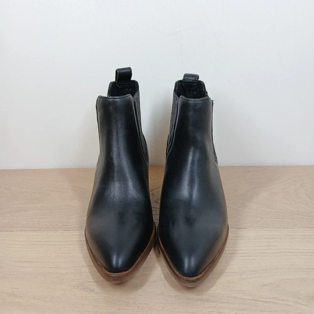 Patina Ankle Boots Women 6 Black Leather Pointed Toe Western Chelsea Block Heel